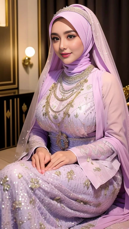 RAW, Best quality, high resolution, masterpiece: 1.3), beautiful white woman in hijab,Masterpiece, perfect fit body, white skin, green eyes, glowing big eyes, red lips, warm smile, pink cheeks, big breast,big gorgeous eyes, Soft smile,beutiful face,thick thighs, full body, woman in a purple hijab taking a picture of herself, long dress female, wonderful masterpiece, very beautiful islamic white style, full covered dress, detailed dress and face, somali, traditional beauty, beautiful masterpiece, very beautiful masterpiece,islamic blue dress, wearing a dress made of beads, modest flowing gown, traditional dress, great masterpiece, wearing an ornate outfit, long dress , (Delicate turtleneck) , shairband, afternoon walk, City garden, Excellent lighting, Bright colors, Clean lines,