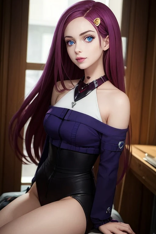 (best quality:1.1), (masterpiece:1.4), ange_synduality_noir, purple hair, Red eyes, Long Straight hair, hair ornament, hairclip , 1girl, solo, ange_synduality_noir, Red hair, Blue eyes, long hair, hair ornament,