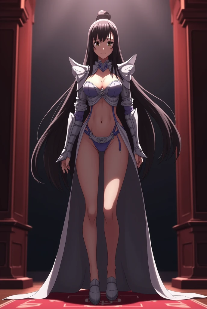 Anime character with sword and armor standing in a room, Anime movie screenshots, グロAnime screenshots, 2012年のAnime screenshots, Albedo from the anime Overlord, Cel-shaded anime, Bikini Armor, Anime screenshots, In anime movies, SAO-style anime, Tear from Overlord, She has a sword, Completely naked、nsfw, be humiliated