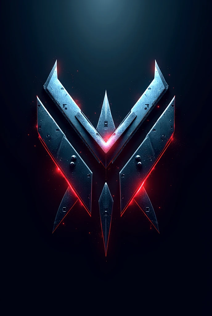 Design a unique gaming logo using blue and red colors with a sci-fi theme. The logo should feature dynamic, abstract elements that convey energy and excitement, incorporating futuristic and high-tech elements. Include symbols related to gaming, such as a game controller or joystick, but avoid faces or animals. The style should be modern and sleek, with bold lines and striking contrasts to create a memorable and impactful logo." It must be illustrated  and like a raging , angry type , the color of the logo is blue , black, metallic, and some dark red, 