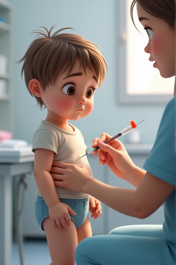 a small child is given an injection in the buttocks