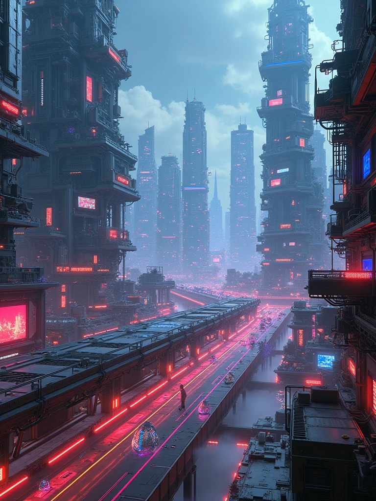 "Neon lights, circuit boards, futuristic cityscapes, artificial intelligence, digital landscapes, cyberpunk aesthetics -ar 7:3