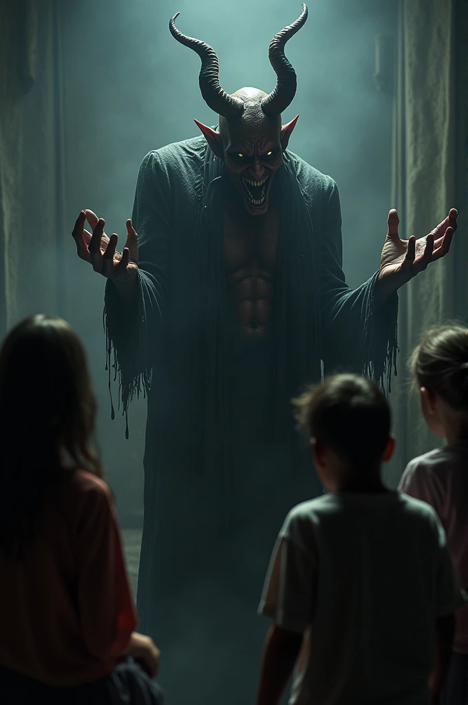 Devil whispering to foolish people realistic