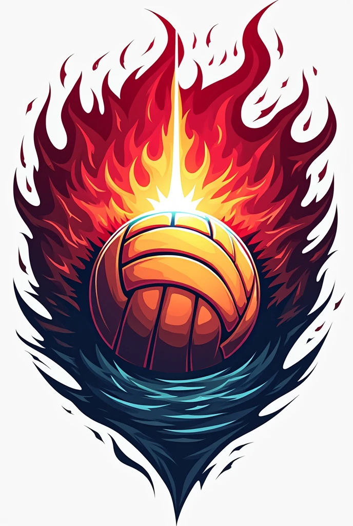 a logo that uniformly represents a red storm, a ray, a volleyball net and a volleyball in the center.