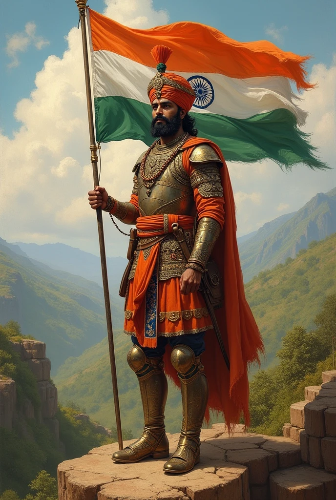 Shivaji Maharaj holding tiranga.
