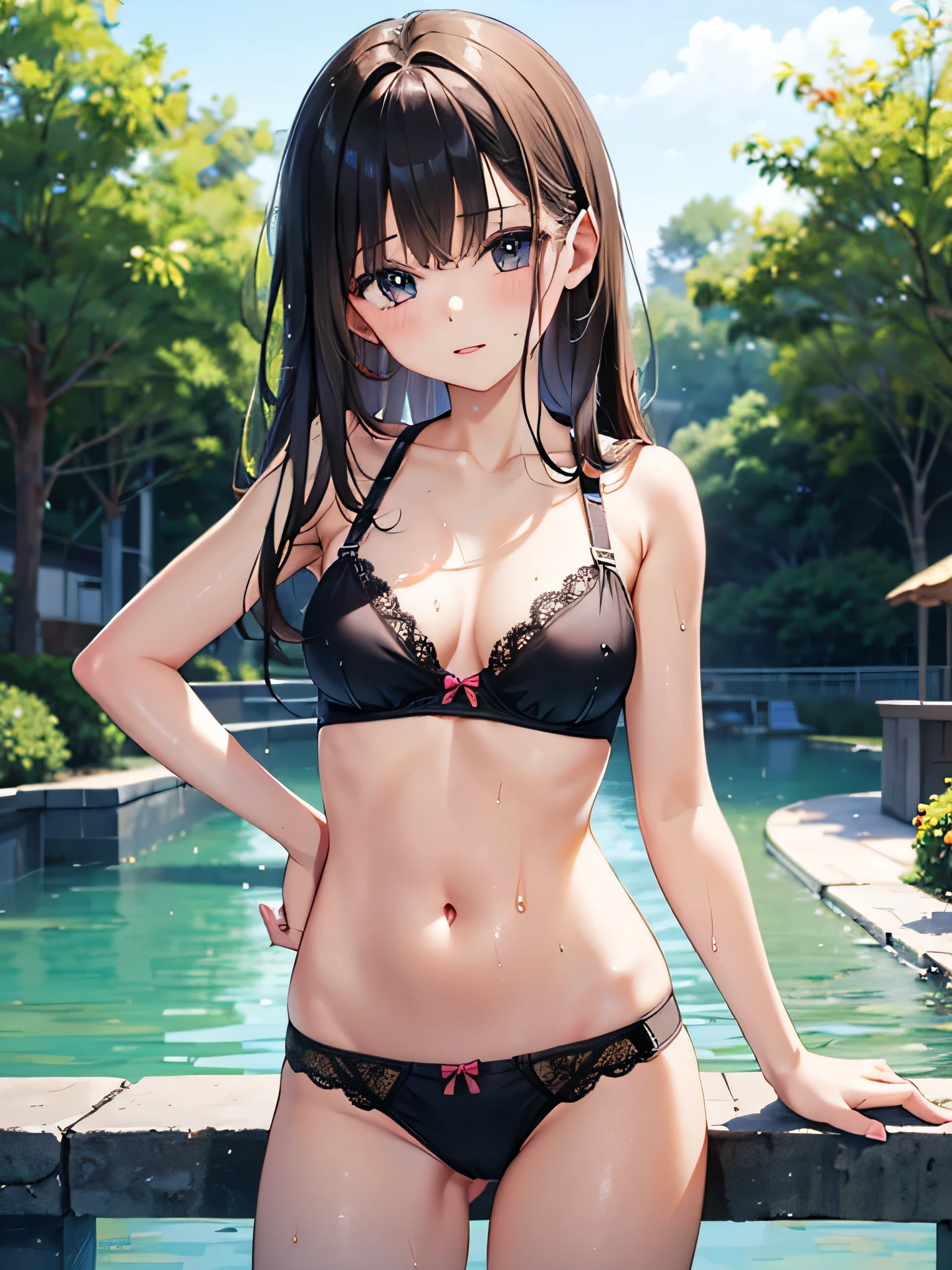 1 girl, beautiful hair, only wearing underwears, wet bra, wet panties, 가슴 강조, 아름다운 몸매, hdr, 4k wallpaper, masterpiece