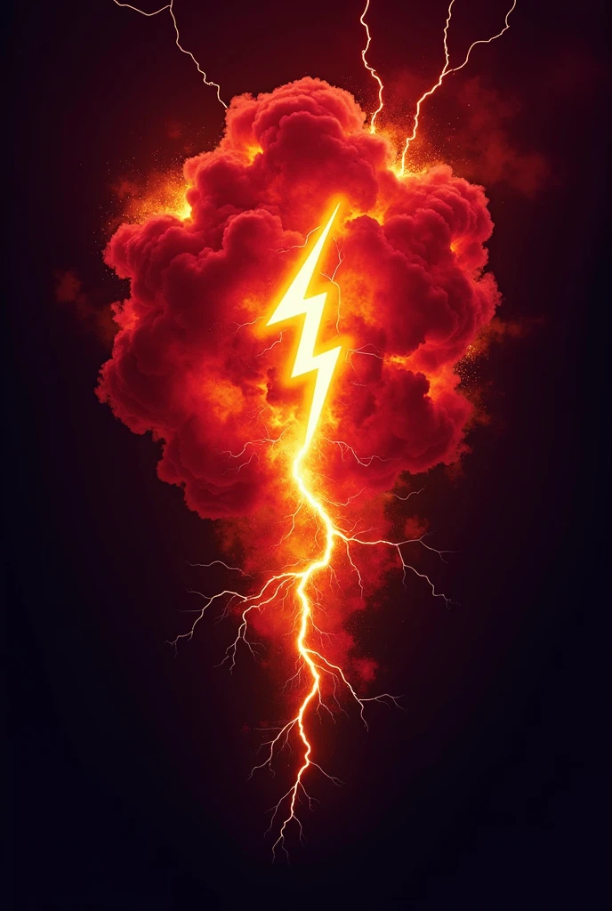 a logo that uniformly represents a red storm, a lightning bolt and a volleyball.
