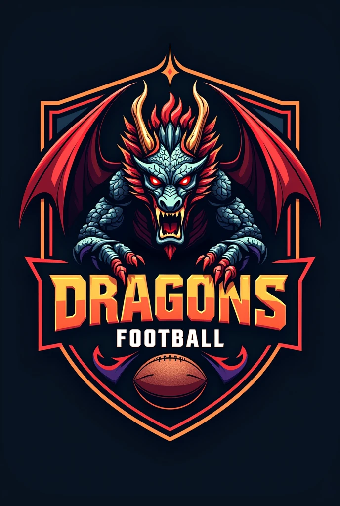 2D Dragon Football Team Shield Logo