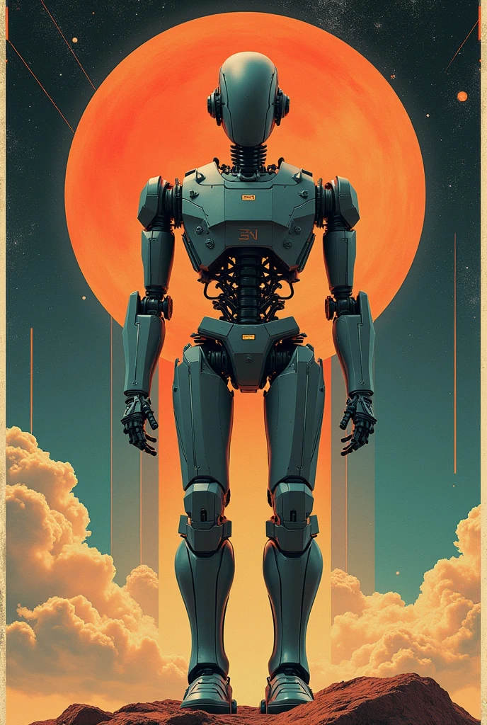 8k Wallpaper, highly detailed, poster, vintage science fiction, 1950s, robot, space thriller cinematic movie poster, Bauhaus, shapes, lines, abstract, propaganda, mid century modern, movie poster, vintage,
