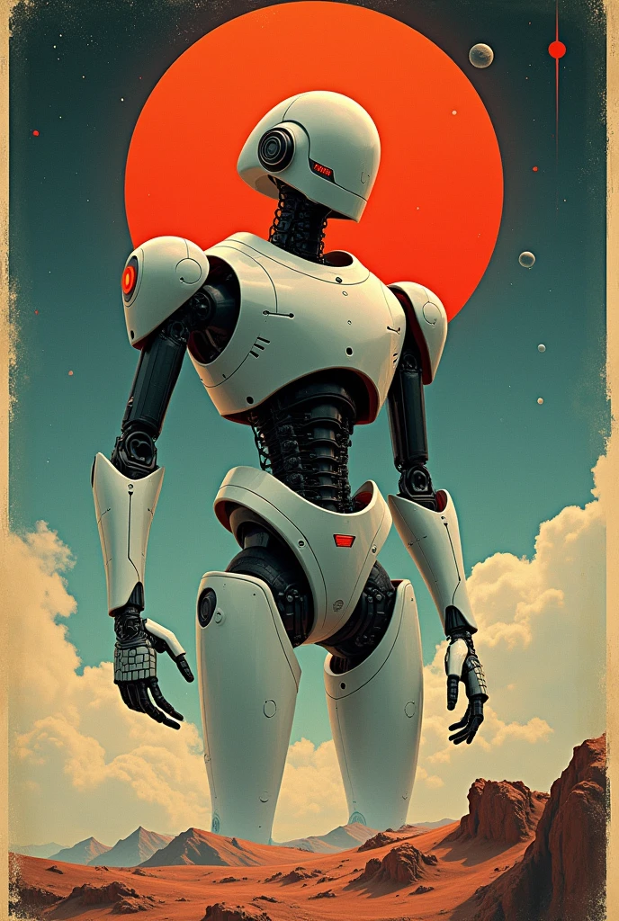 8k Wallpaper, highly detailed, poster, vintage science fiction, 1950s, robot, space thriller cinematic movie poster, Bauhaus, shapes, lines, abstract, propaganda, mid century modern, movie poster, vintage,