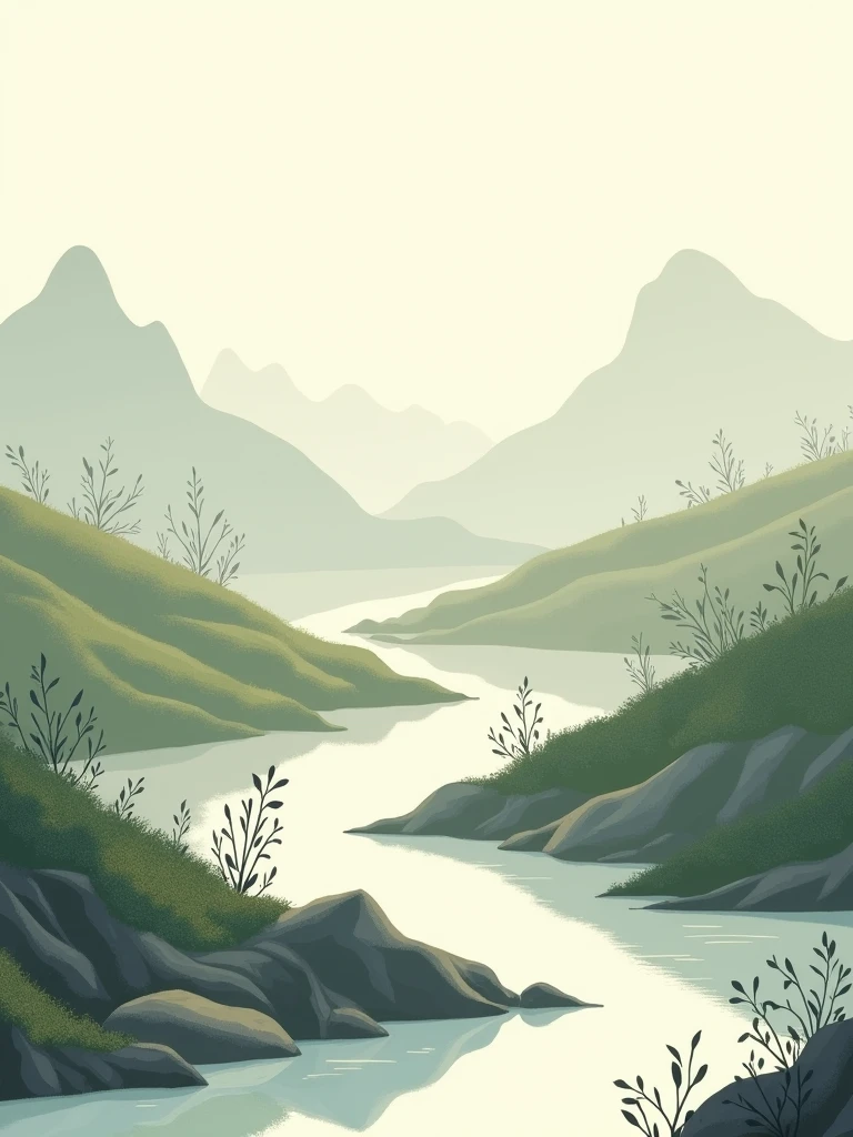 "Organic shapes, natural textures, plants, mountains, water, minimalist nature scenes, earthy tones -ar 3:7