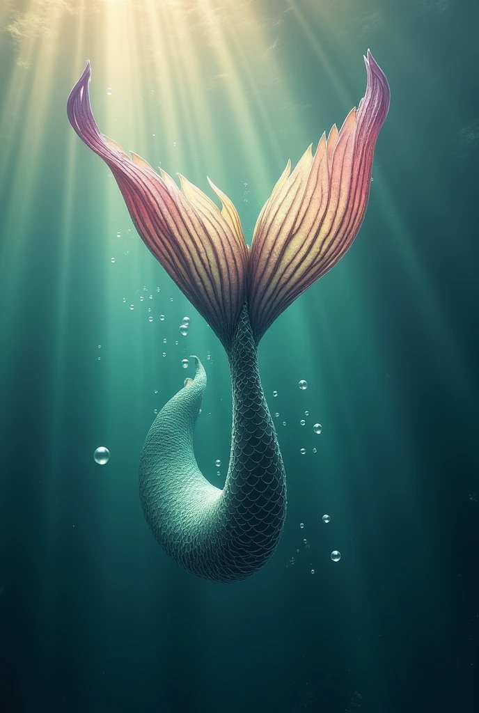 mermaid tail fluke flipping toward camera