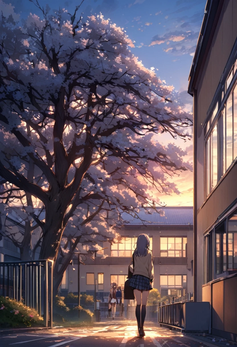 One Woman、beautiful girl、Very beautiful scenery、after school、evening、high school girl、School、Back of the school building、Schoolyard、winter、Under the 大きい tree、that'that'it's snowing、Snowfall、Blazer Uniform、Pleated skirt、Duffle coat、Black knee-high socks、Long Hair、Wear a scarf、Highest qualthaty, Thick thighs、Big ass、Black Hair、The wind is raging.