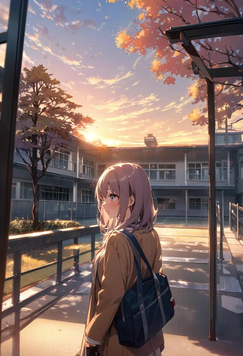 One Woman、beautiful girl、Very beautiful scenery、after school、evening、high school girl、School、Back of the school building、Schoolyard、winter、Under the 大きい tree、that'that'it's snowing、Snowfall、Blazer Uniform、Pleated skirt、Duffle coat、Black knee-high socks、Long Hair、Wear a scarf、Highest qualthaty, Thick thighs、Big ass、Black Hair、The wind is raging.