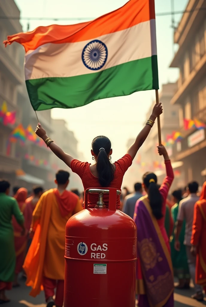 An image of Indian independence day which includes Hp Gas Red cylinder