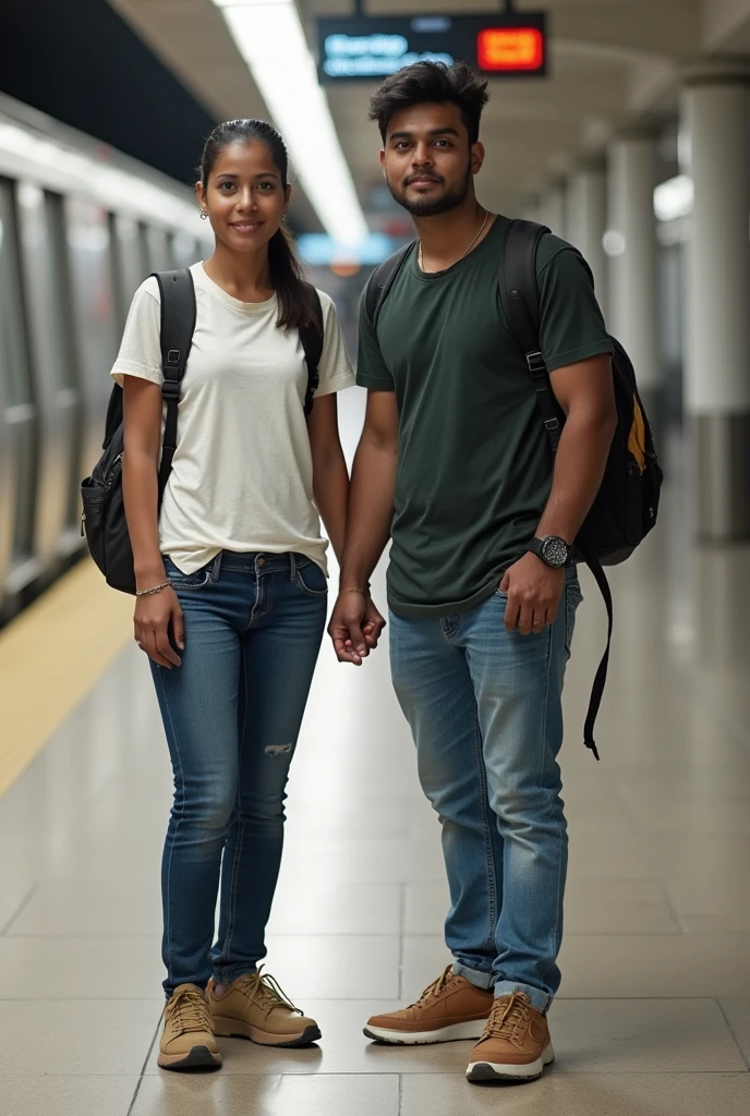 A boy age 27 south India from andhrapradesh wear jeans and t-shirt dusky skin and there was a girl age 25 north India from mumbai looks very modern she wears western dress looks very beautiful and active. They travelled entire day in evening the girl was missed at mumbai metro station.