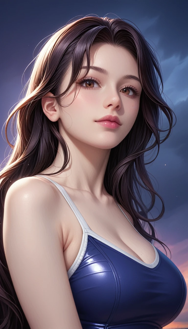 score_9, score_8_superior, score_7_superior, High-resolution CG illustration,A masterpiece in 32K resolution,Highest quality,it is really amazing,Very detailed,Ultra-high resolution,Ultra-realistic,Realistic,Increased depth of field,Cinematic lighting,
Sexy mature Japan woman,
Straight long hair with black hair,Ultra-detailed and beautiful face,Calm and gentle look,Beautiful brown eyes,Translucent white skin,Realistic skin texture,Great proportions,
Sexy high leg swimsuit,
Artistic design,Chic color scheme,Detailed fabric texture,
Dark overcast sky on a dull night,Dark clouds filling the sky,Thundercloud,Coastline at night,Stormy seas,delay々A desolate sandy beach that continues,
Close-up of face,Cinematic Angle,
