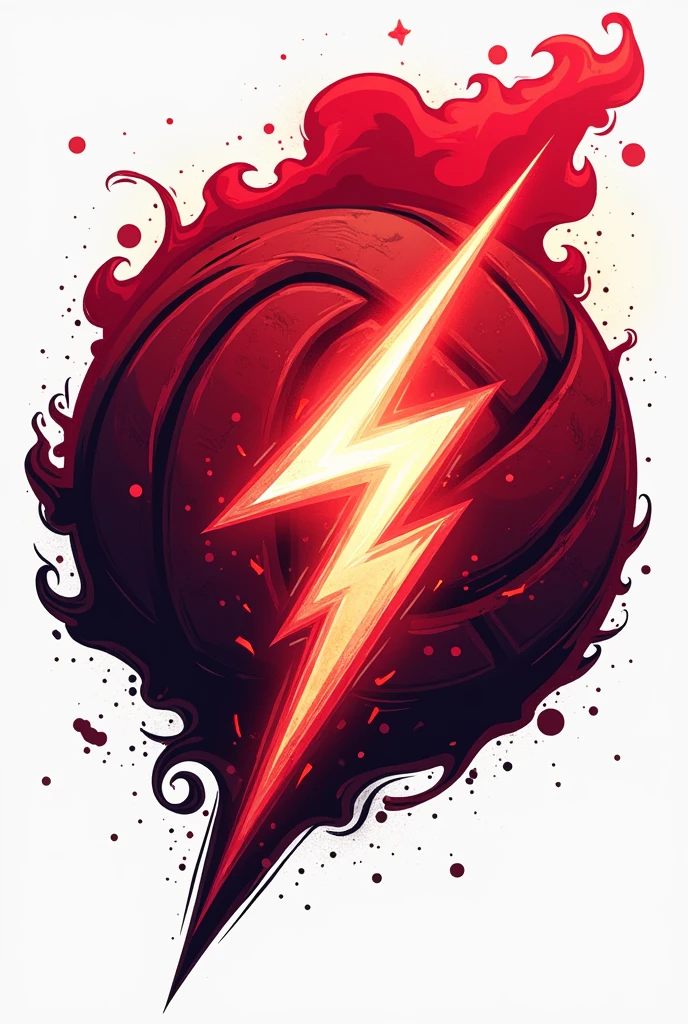 a logo that uniformly represents a red storm, a lightning bolt and a volleyball.
