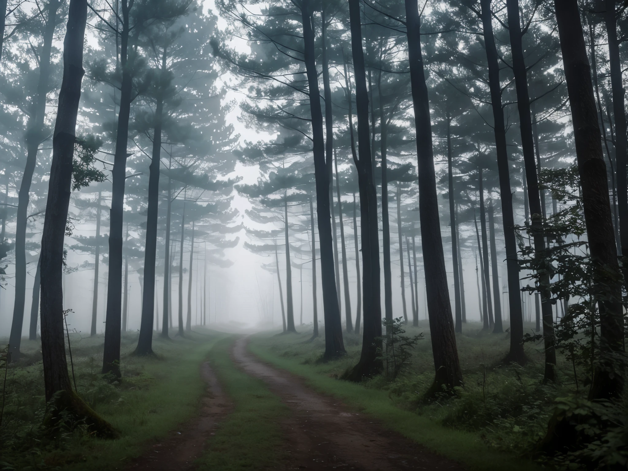 (masterpiece, best quality), best resolution, fog in a creepy forest, early morning