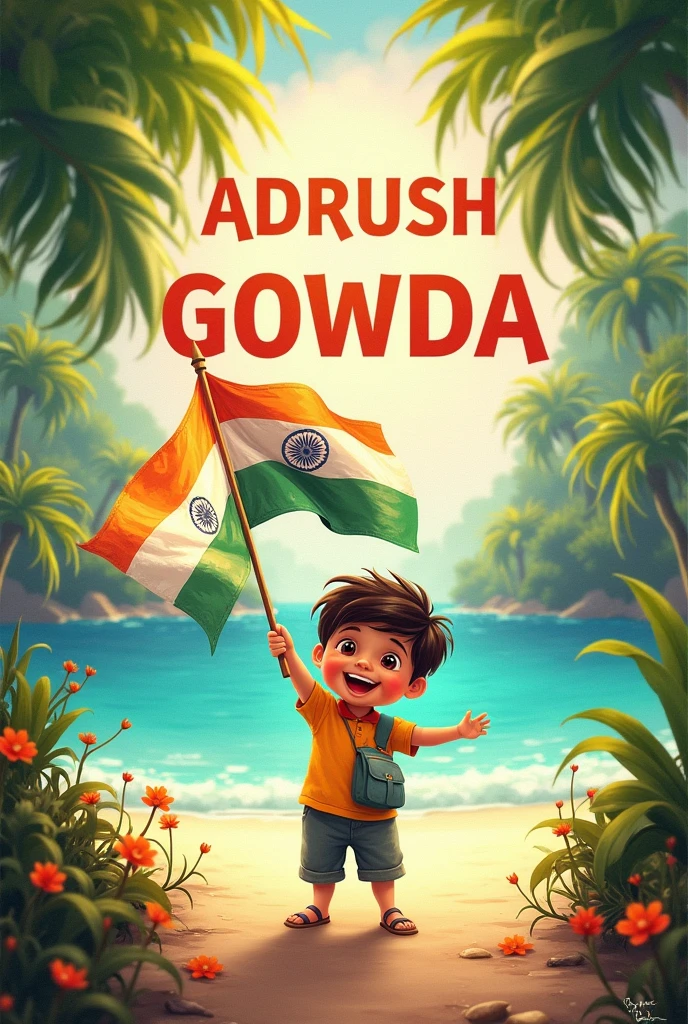 independent day picture of india with latter big N and indian monument.put cute female child look at big N WITH flag