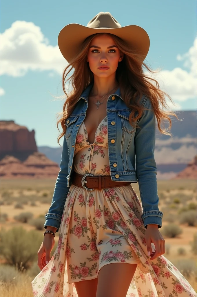 A beautiful girl wearing western outfits