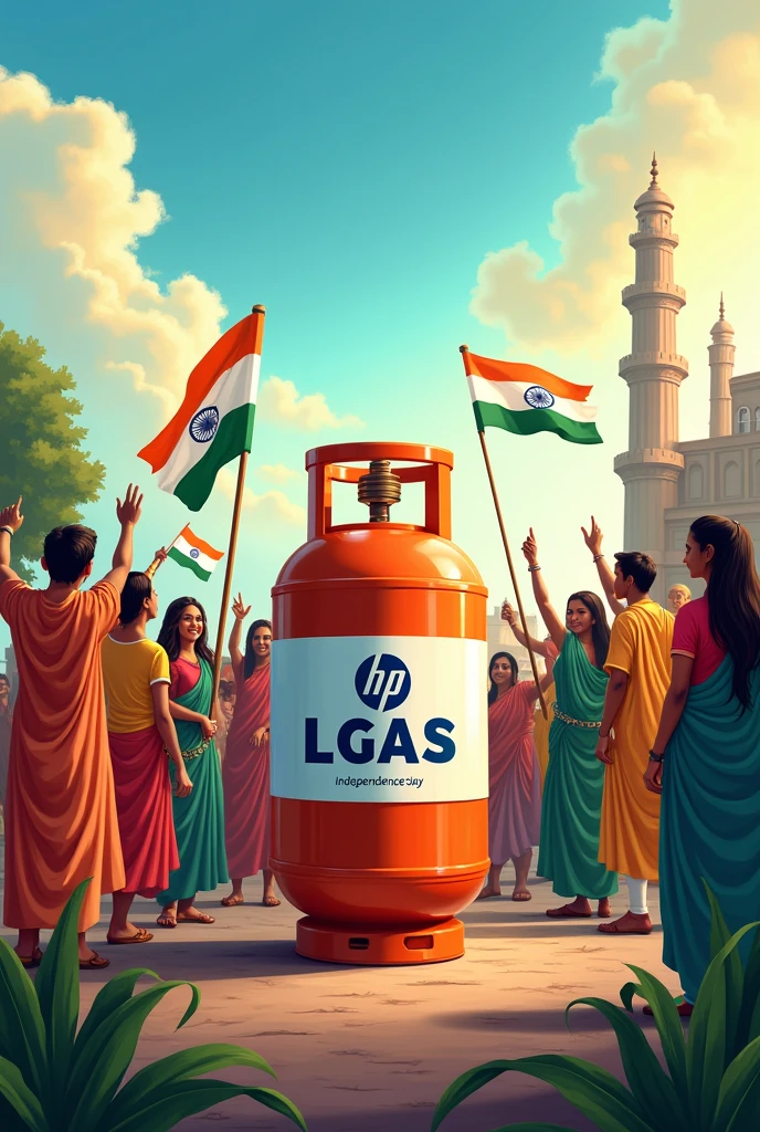 An image of Indian independence day which includes Hp Gas  lpg cylinder