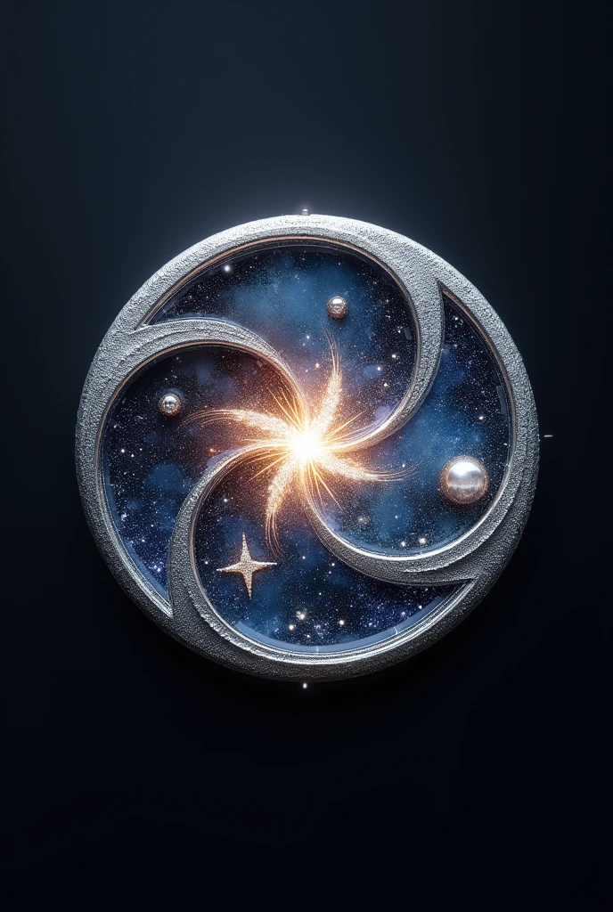 Elegant circular silver purse brooch inspired by a galaxy