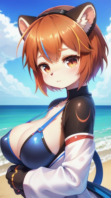 There is a woman holding a teddy bear on the beach., Kawaii realistic portrait, cute anime girl, visual anime of a cute girl, soft anime cg art, guweiz style artwork, portrait of cute anime girl, beautiful portrait, beautiful animated portrait, beautiful anime girl, cute anime girl portrait, 3d realistic anime style. with 