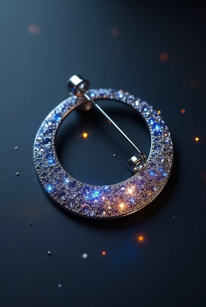 Minimalist brooch, silver, with rhinestones,circular and elegant for a wallet inspired by a galaxy