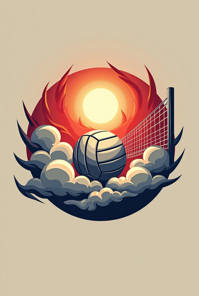 Create a logo for a volleyball school, is called "red storm", then I need a logo with clouds, good heavens, volleyball and net, all related to the school name