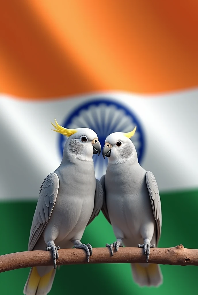 Cockatiel bird couple with indian flag