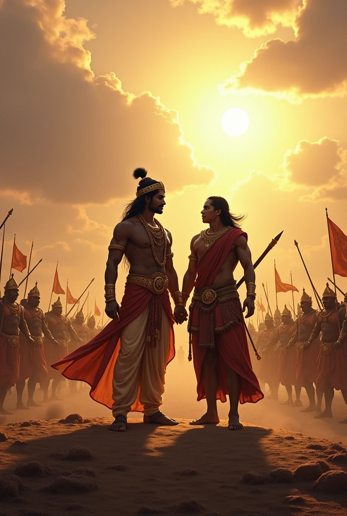 Shri krishna and Arjun in battlefield zoom out
