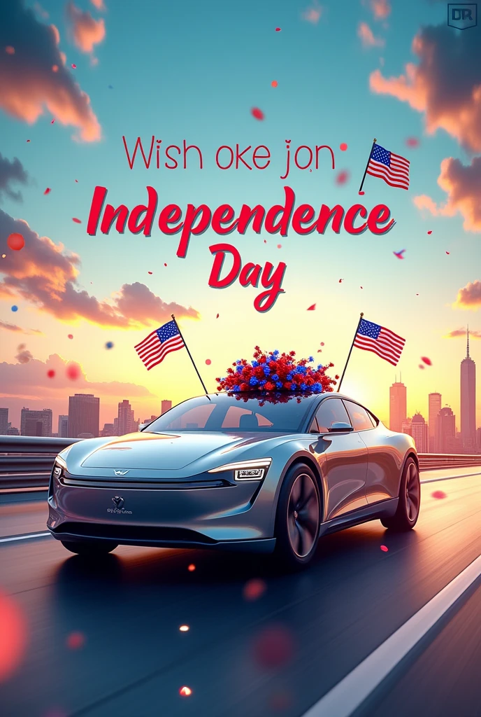 Create a image of wishing everyone happy independence day from self drive car Instagram page name as rj cars.