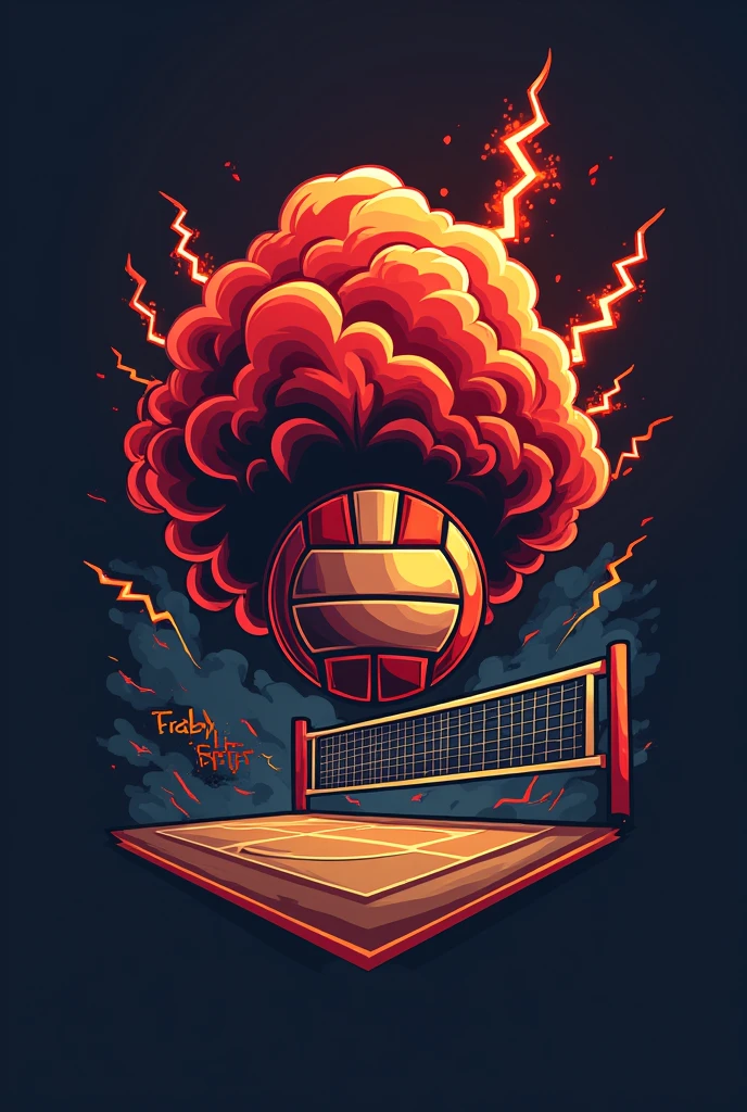 Create a logo for a volleyball school, is called "red storm", then I need a logo with clouds, good heavens, volleyball and net, all related to the school name