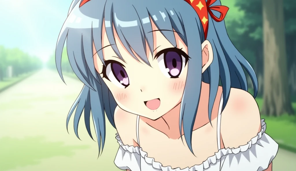 Japanese anime,80's,Long lashes,,White skin,Shortcuts, smile, Headband, White dress,Highest quality, Lens flare, Wide angle,