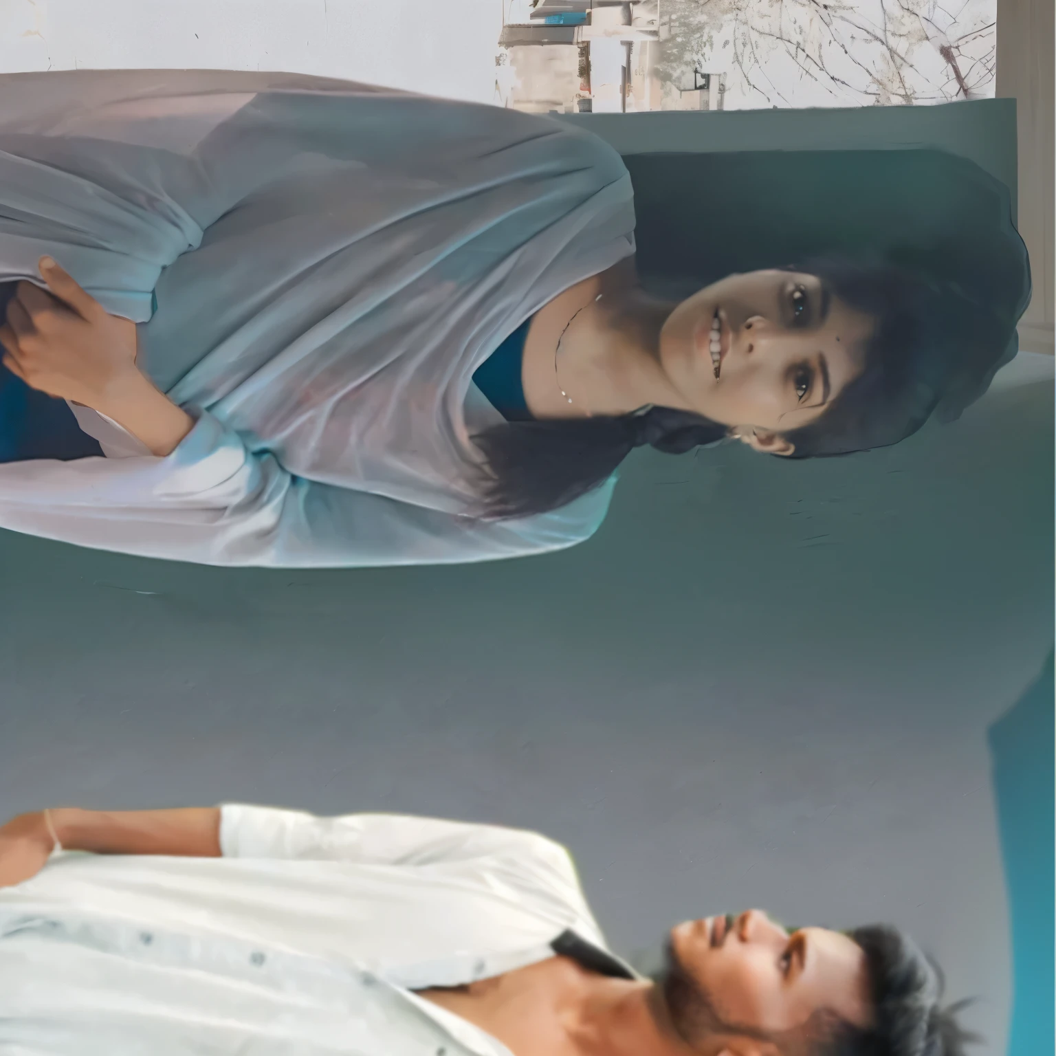 there is a painting of a man standing next to a woman, edited in photoshop, inspired by Thota Vaikuntham, made with photoshop, jayison devadas, portait photo profile picture, ((oversaturated)), jayison devadas style, photoshoot, male and female, rotoscoped, background removed, realistic picture, casual photography, background blur, photoshopped