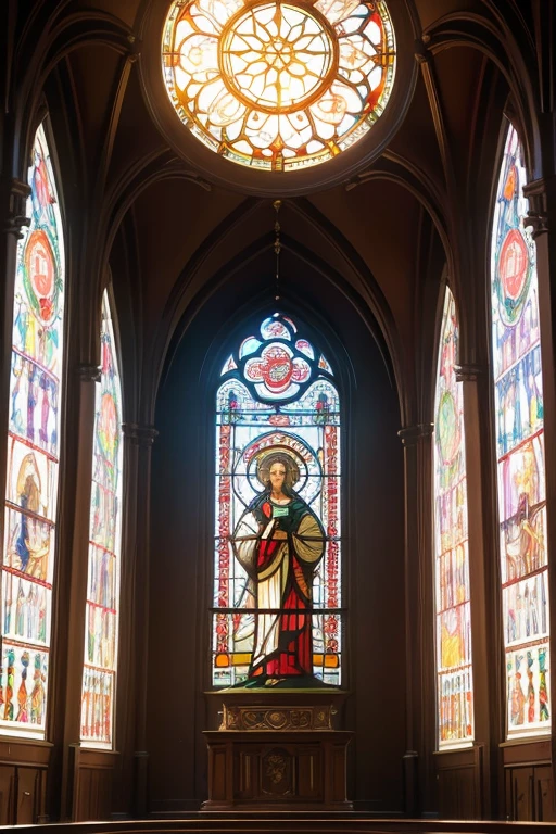 (masterpiece, top quality, Best quality,official art, beautiful and aesthetically pleasing:1.2),(1 girl:1.3), 1 girl BREAK stained glass art, colored glass, leading lines, light transmission BREAK bright colors, complex structures, Lighting effects, Spiritual atmosphere