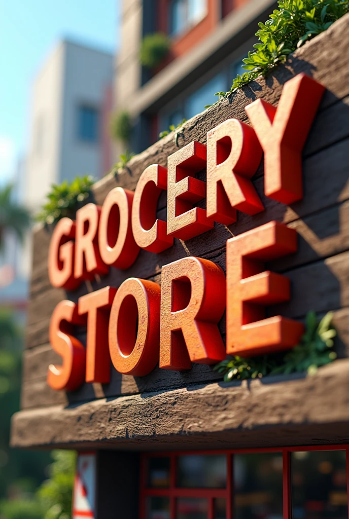 3D written letters "&#39;GROCERY STORE IN VILA NOVA ESPERANÇA&#39;