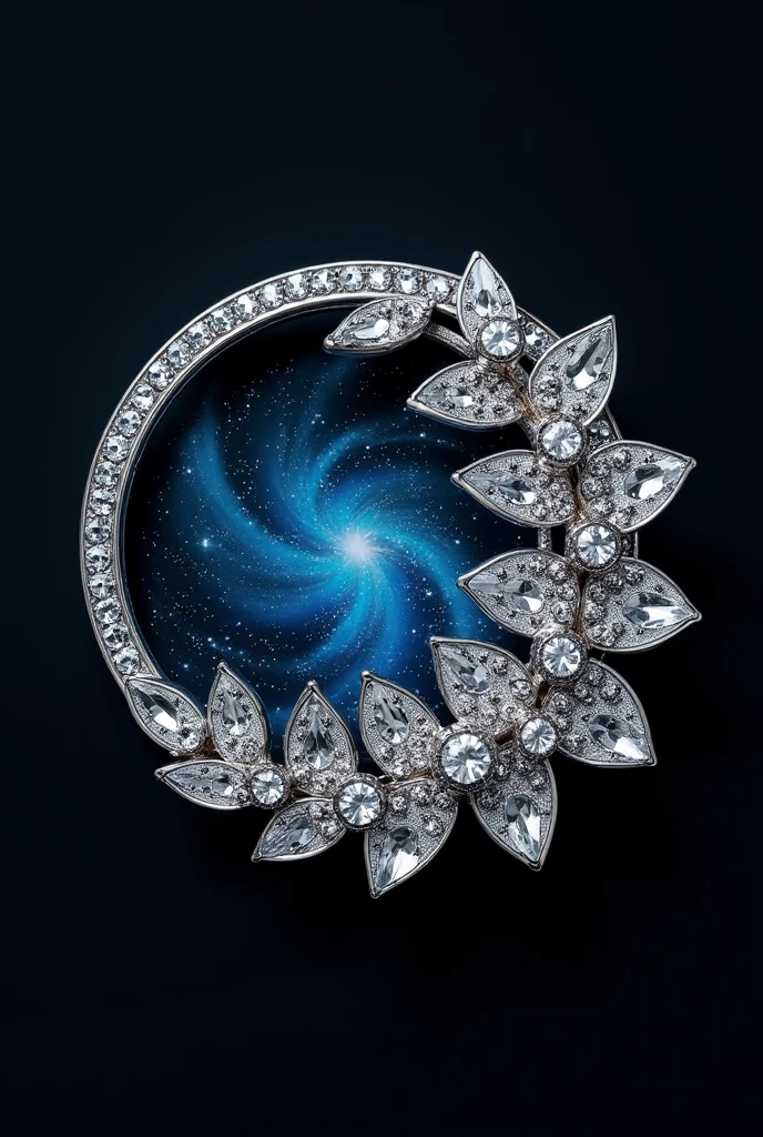 Steel brooch with a super mega creative minimalist and unique design, silver, with rhinestones,circular and elegant inspired by a galaxy