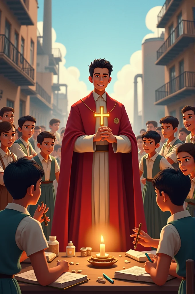 Draw a unique and animated Don Bosco