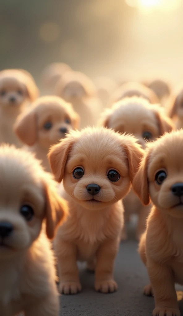 (0815) Today's 3D Pixar style art:Close up of puppies lost in the Mysterious Fog