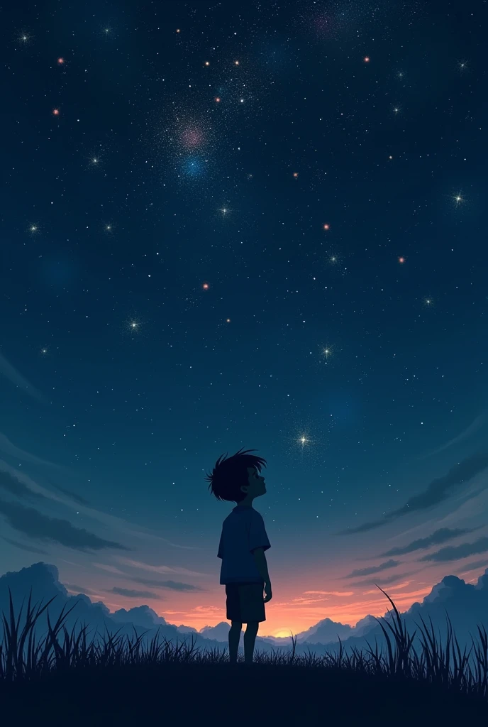 A boy on night looking at stars with no visible face