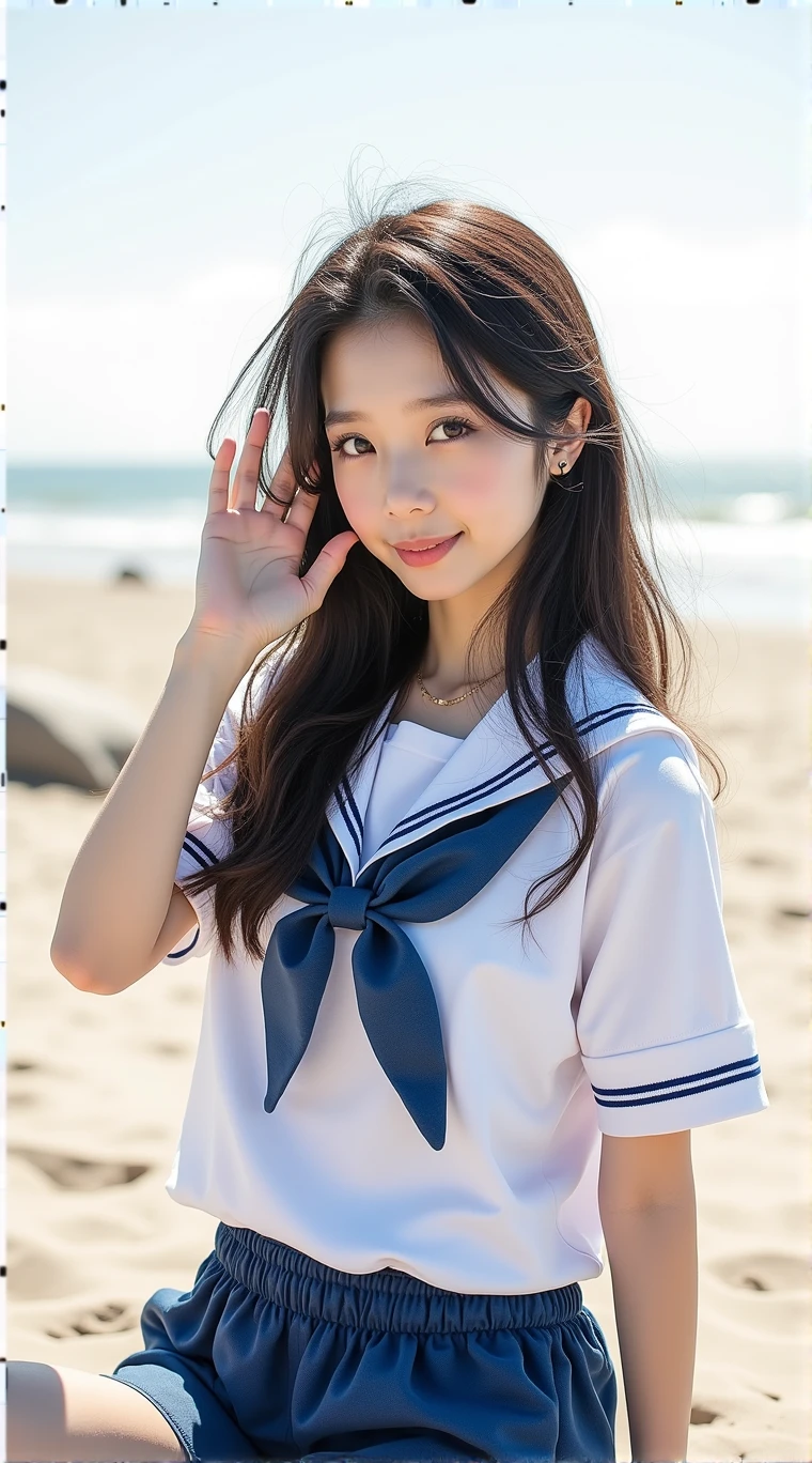 リアルなphotograph、Pay attention to the face of the cute idol high school girl、bikini、Beautiful way to sit , M-shaped feet, photograph,
