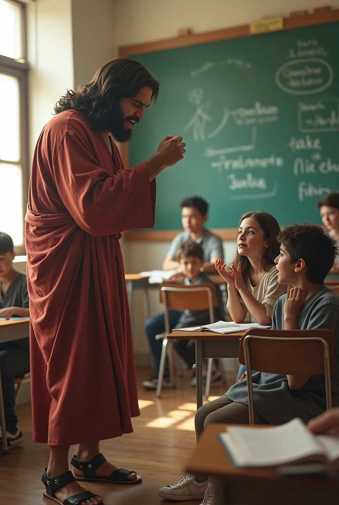 Jesus in a scool punching an ???