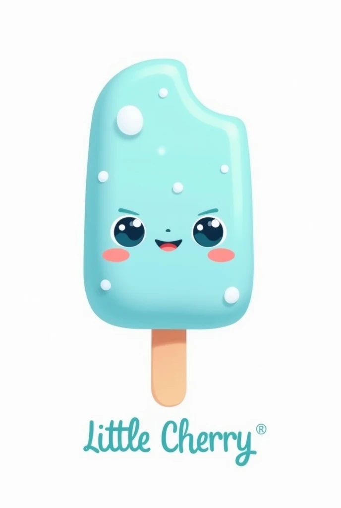 a logo of a light blue kawaii popsicle that says: Little Cherry.