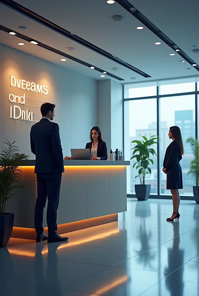 On the desk front of an organization is written 'Dreams IT Park' A service seeker is taking service from the admin
