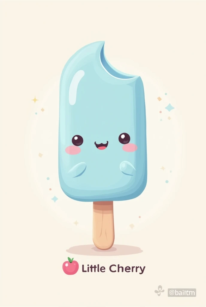 a logo of a light blue kawaii popsicle that says: Little Cherry.