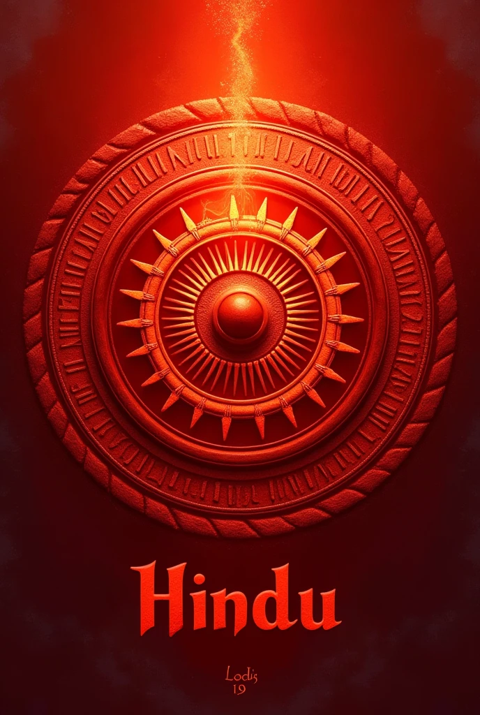 Red background written Hindu in dark red color under the suryawanshi chakkar with gaytri mantra in surrounded