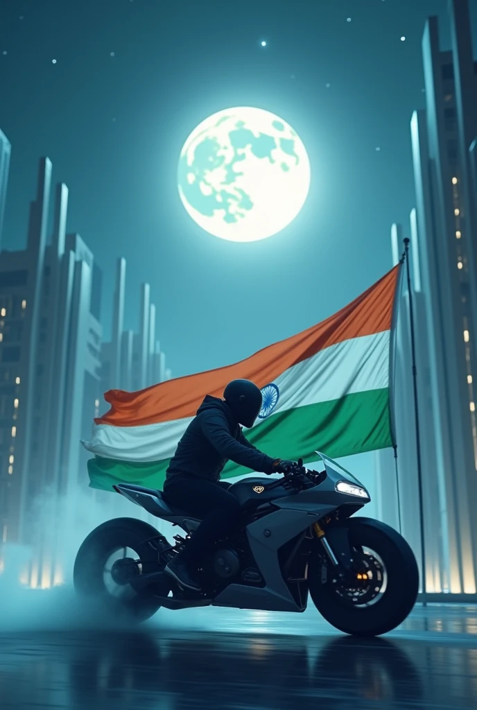 Invite driving name moon basal bike mein jhanda laga hua Indian flag on in 20 years
