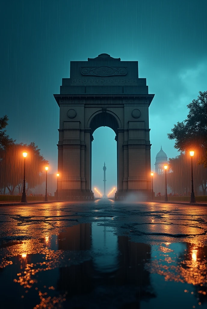 India gate night rain picture
